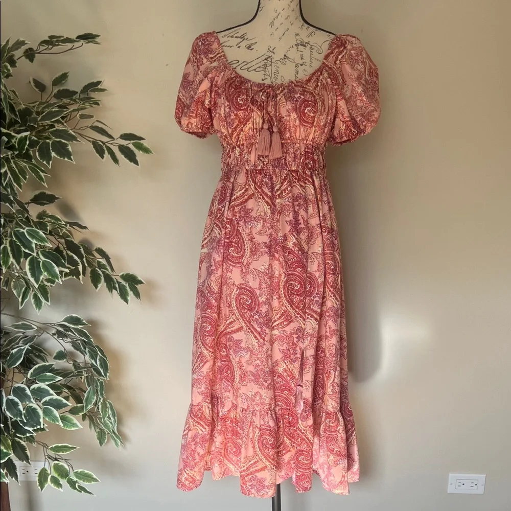 Bog Collective Paisley Midi Dress in Pink Size Medium - Picture 1 of 5